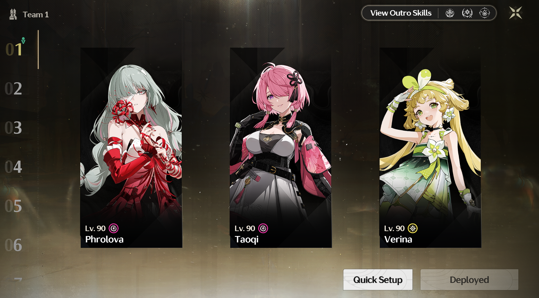 Budget team setup for Phrolova in Wuthering Waves featuring Phrolova, Taoqi, and Verina.