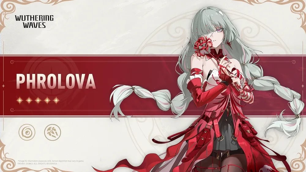 Official Phrolova character card from Wuthering Waves showing her Havoc element and Rectifier weapon type.