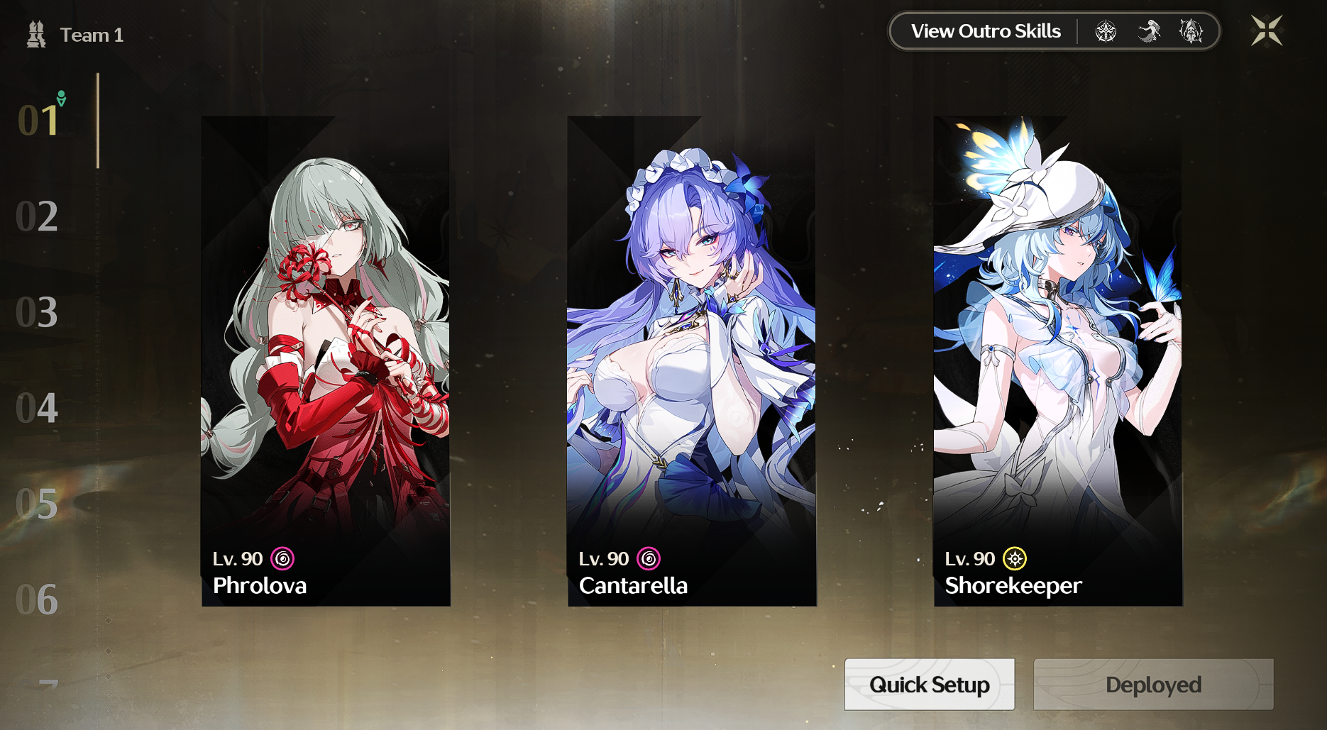 Best team composition for Phrolova in Wuthering Waves featuring Phrolova, Cantarella, and Shorekeeper.