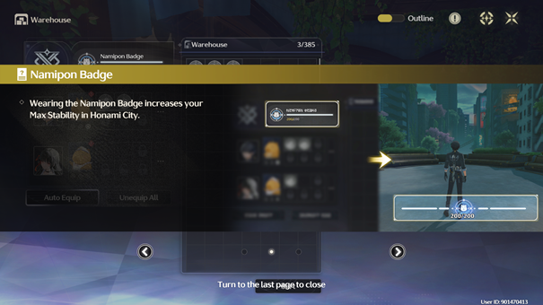 The upgrade interface for the Namipon Badge.