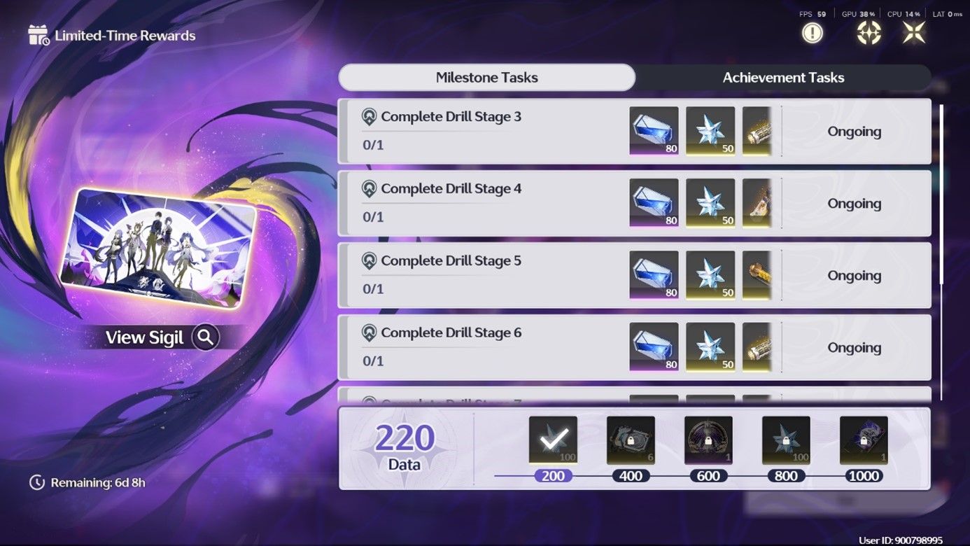 Reward list for the Lament Recon: Solaris Soldier event featuring Astrite, Sigil: “Lighthouse and Blake Bloom”, Modifier, Premium Tuner, Forgery Premium Supply, Premium Enclosure Tank, Shell Credit