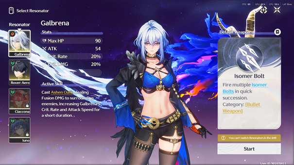 A basic character selection interface featuring different classes of Resonators, each designed for various purposes.