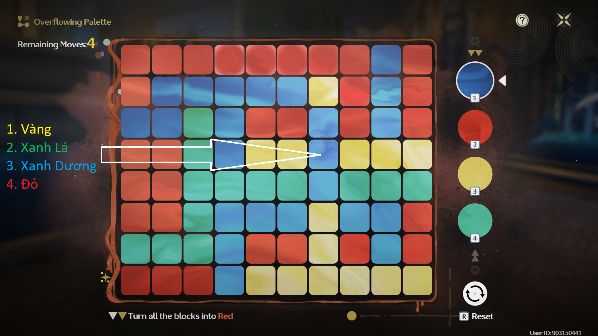 Overflowing Picture Book – Normal level of Ragunna Memories stage with the color sequence Yellow, Green, Blue, Red.