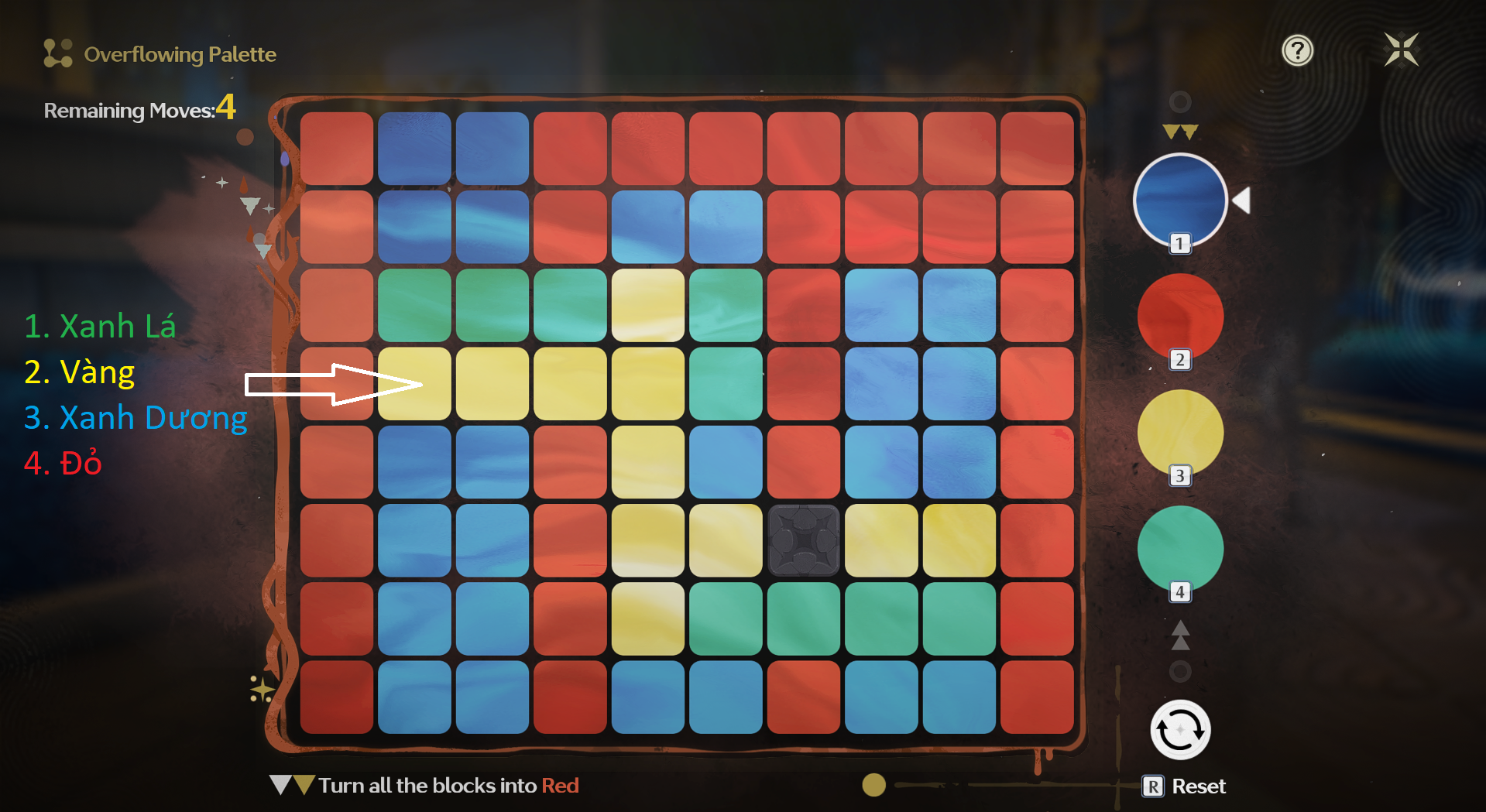 Overflowing Picture Book – Difficult level of Ragunna Memories stage with the color sequence Green, Yellow, Blue, Red.