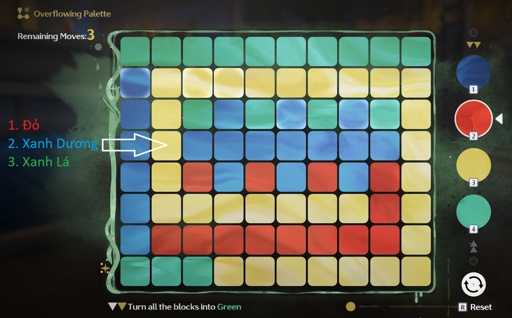Overflowing Picture Book – Easy level of Windmill of Egla stage with the color sequence Red, Blue, Green.