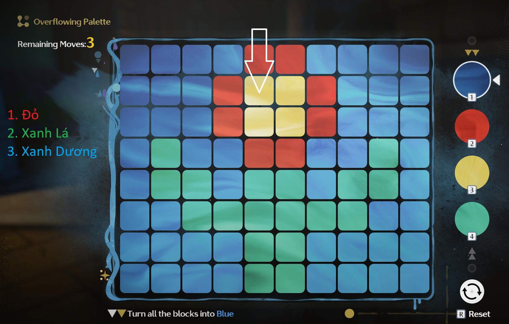 Overflowing Picture Book – Easy level of Water Lillies stage with the color sequence Red, Green, Blue.
