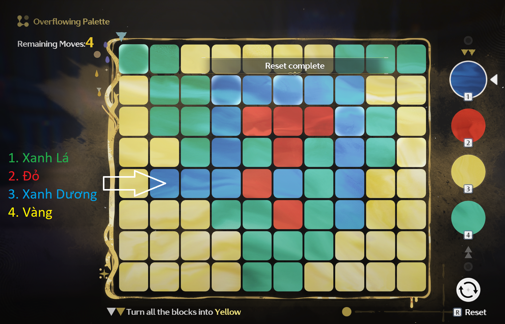 Overflowing Picture Book – Normal level of Dusk of Gold's Landing stage with the color sequence Green, Red, Blue, Yellow.