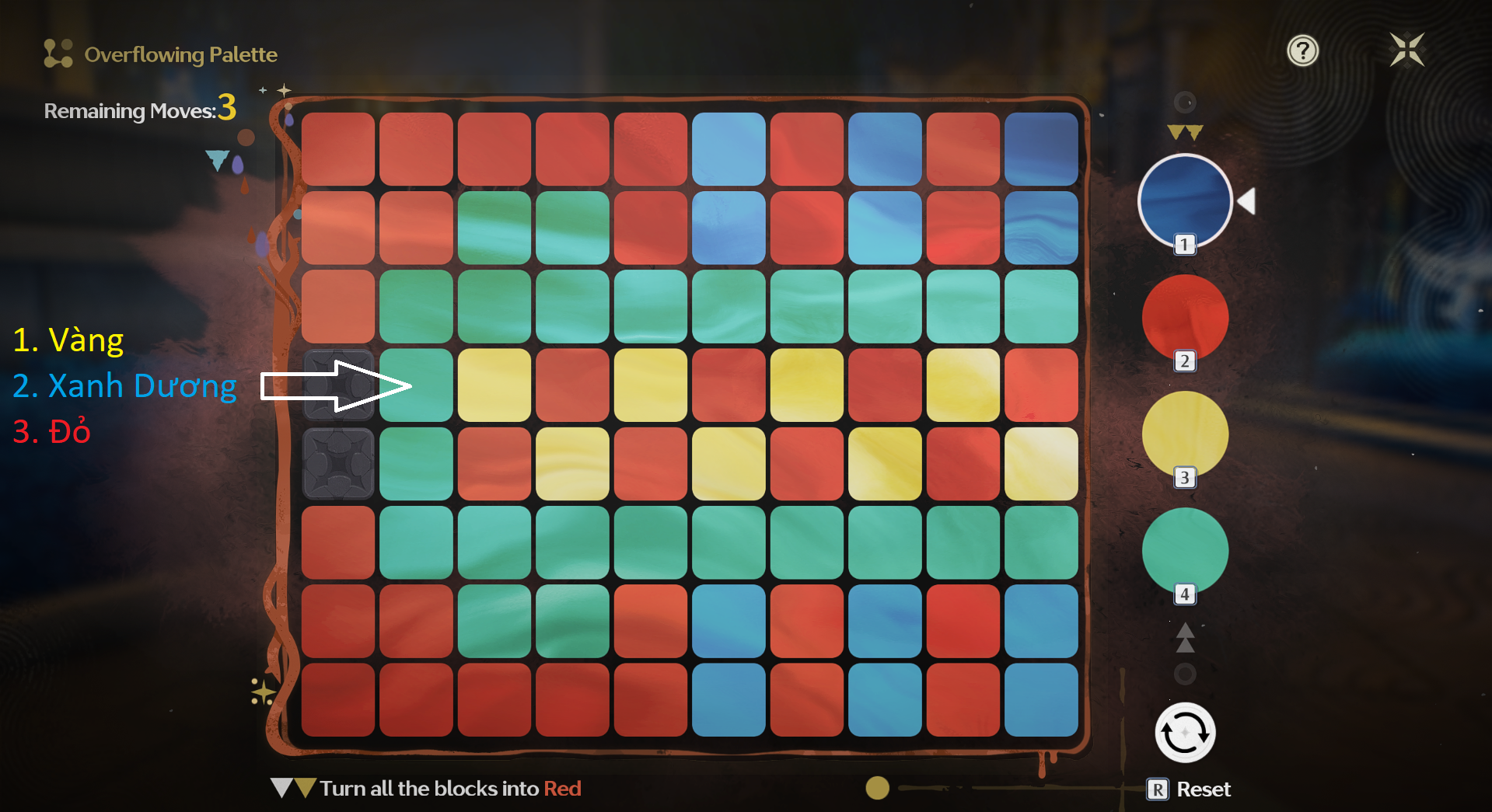 Overflowing Picture Book – Difficult level of A Sunday in Riccioli stage with the color sequence Yellow, Blue, Red.