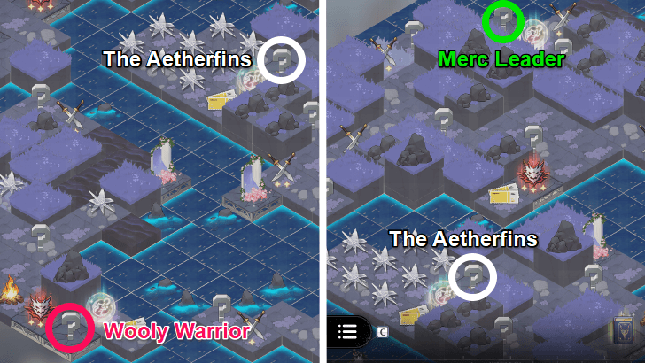 Map of Psyche Pass: The Outlier in Dreaming Deep, showing Interlude node locations for The Aetherfins, Wooly Warrior, and Merc Leader